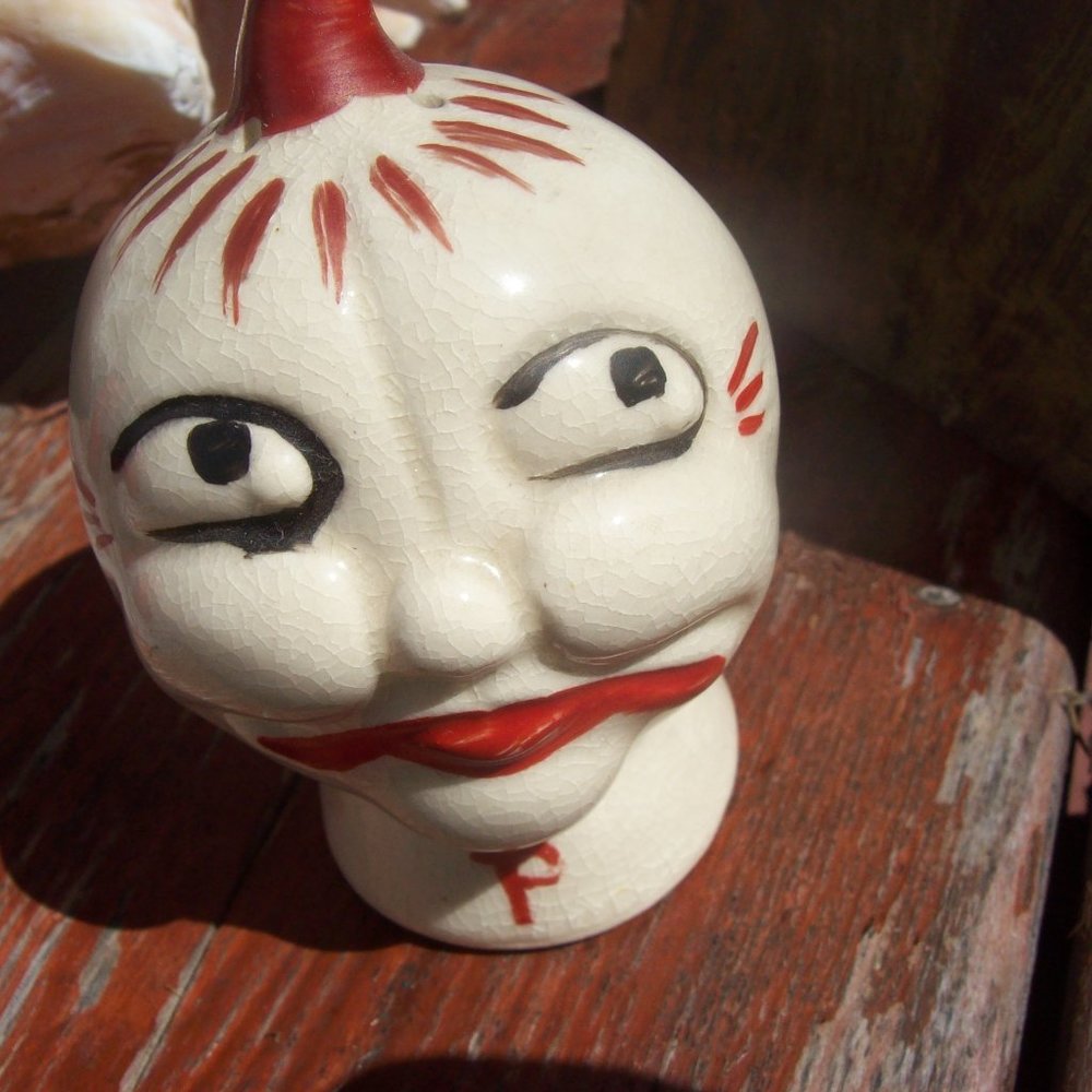 Vintage Creepy Anthropomorphic Pepper Shaker Squash Head/ Halloween Decor